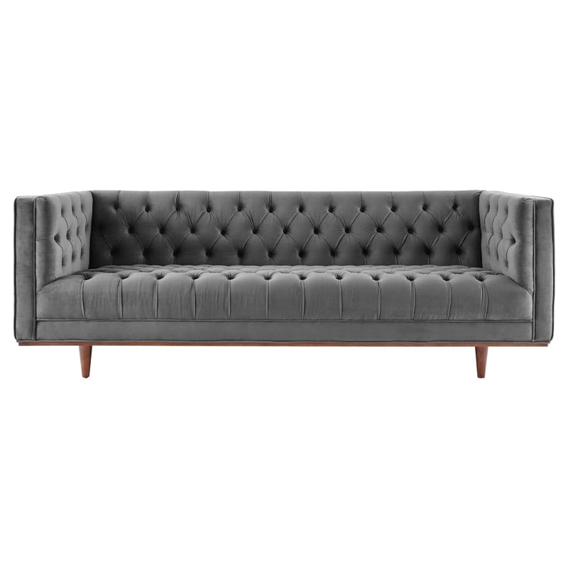 Modway Elation Modern Tufted Performance Velvet Sofa in Gray