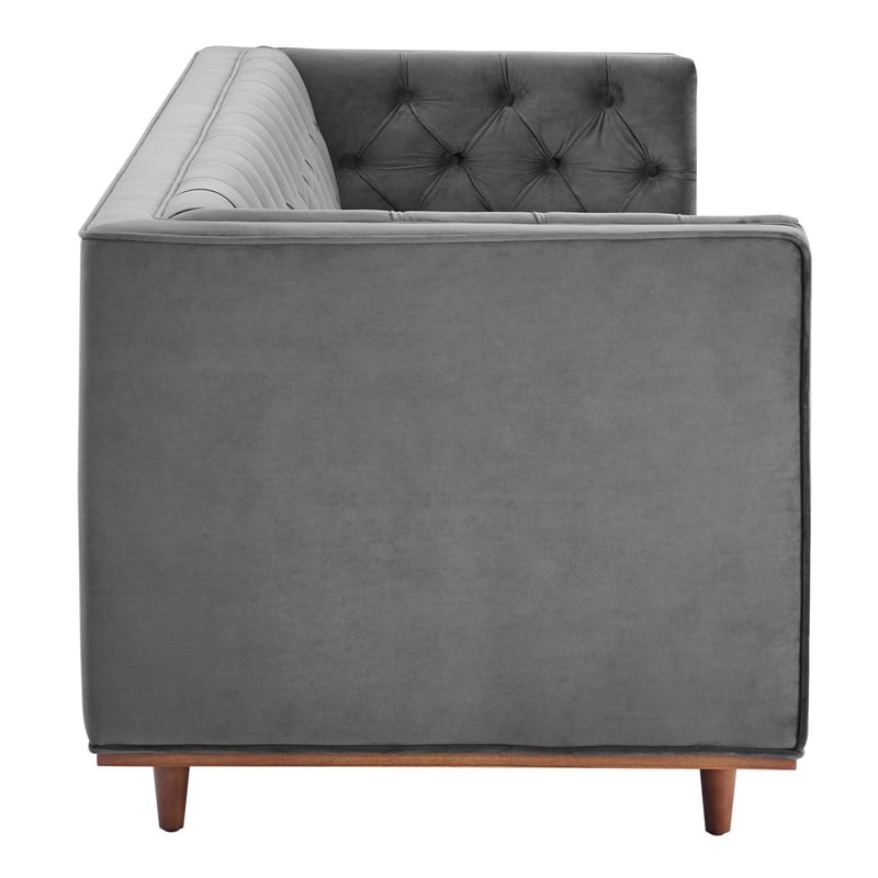 Modway Elation Modern Tufted Performance Velvet Sofa in Gray