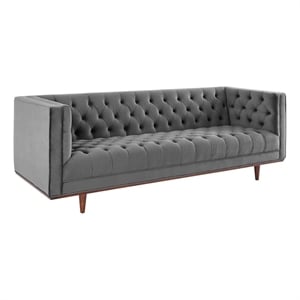 Modway Elation Modern Tufted Performance Velvet Sofa in Gray