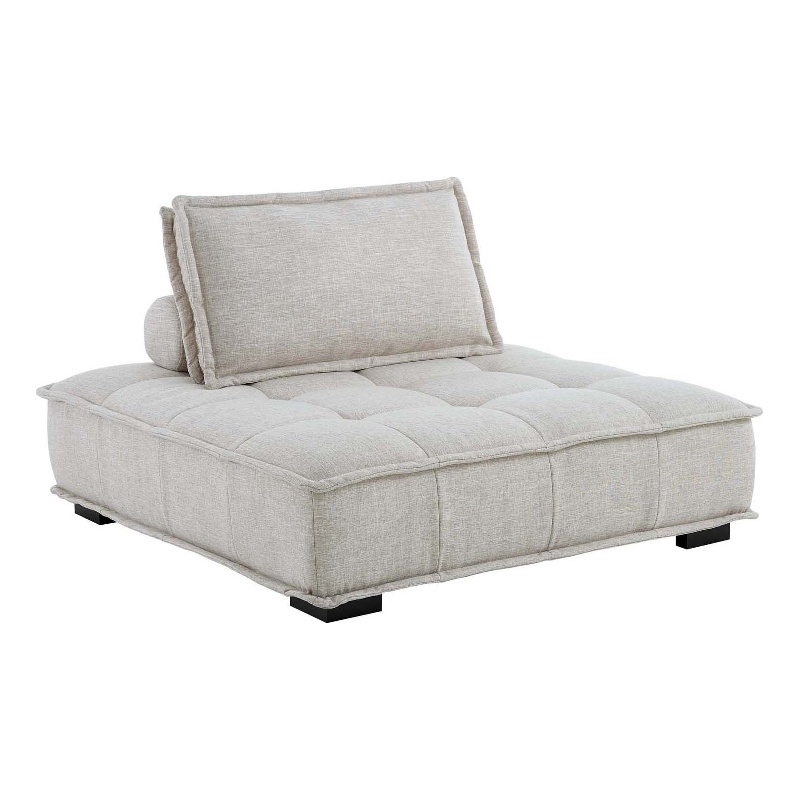 Modway Saunter Modern Tufted Fabric and Wood Armless Chair in Beige