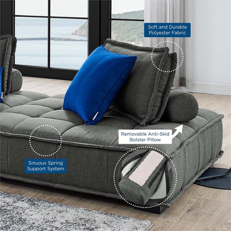 Modway Saunter Modern Tufted Fabric and Wood Armless Chair in Gray