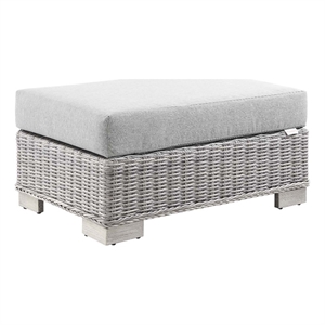 modway conway wicker rattan and fabric patio ottoman in light gray