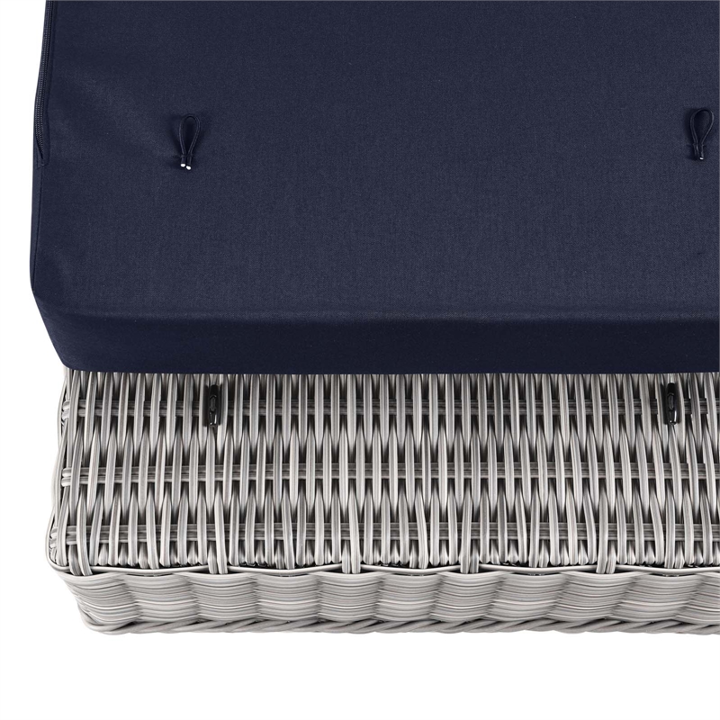 Modway Conway Wicker Rattan and Fabric Patio Ottoman in Light Gray/Navy