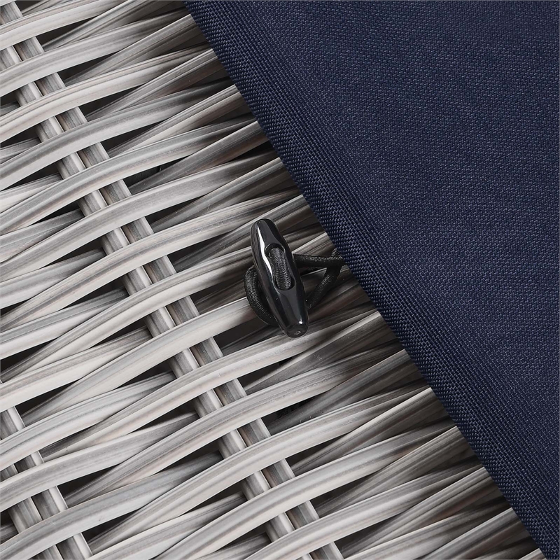 Modway Conway Wicker Rattan and Fabric Patio Ottoman in Light Gray/Navy