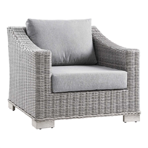 modway conway wicker rattan and fabric patio armchair in light gray