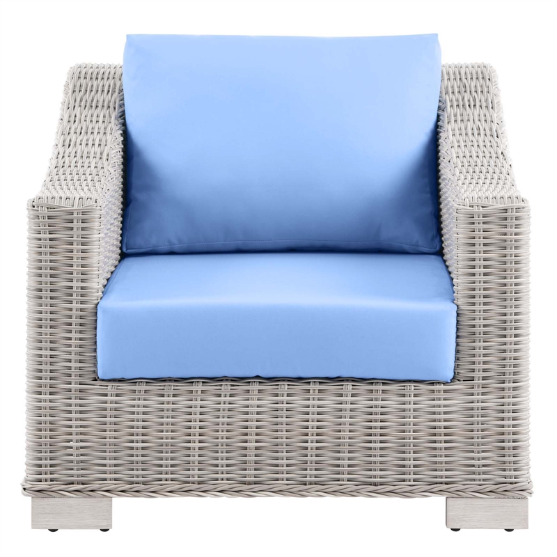 Modway Conway Wicker Rattan and Fabric Patio Armchair in Light Gray/Light Blue