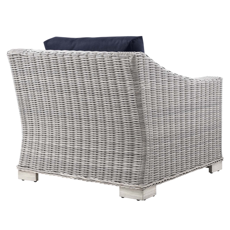 Modway Conway Wicker Rattan and Fabric Patio Armchair in Light Gray/Navy