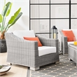 Modway Conway Wicker Rattan and Fabric Patio Armchair in Light Gray/White