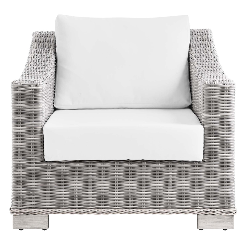 Modway Conway Wicker Rattan and Fabric Patio Armchair in Light Gray/White