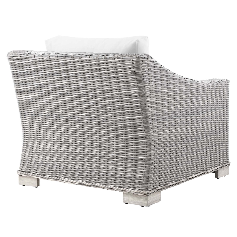 Modway Conway Wicker Rattan and Fabric Patio Armchair in Light Gray/White