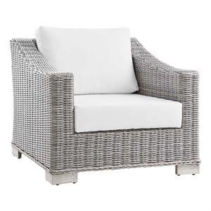 Modway Conway Wicker Rattan and Fabric Patio Armchair in Light Gray/White