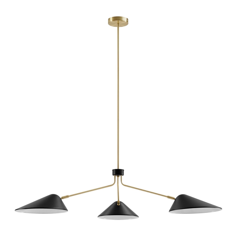 Modway Journey 3-Light Modern Metal Arm Pendant in Black/Satin Brass