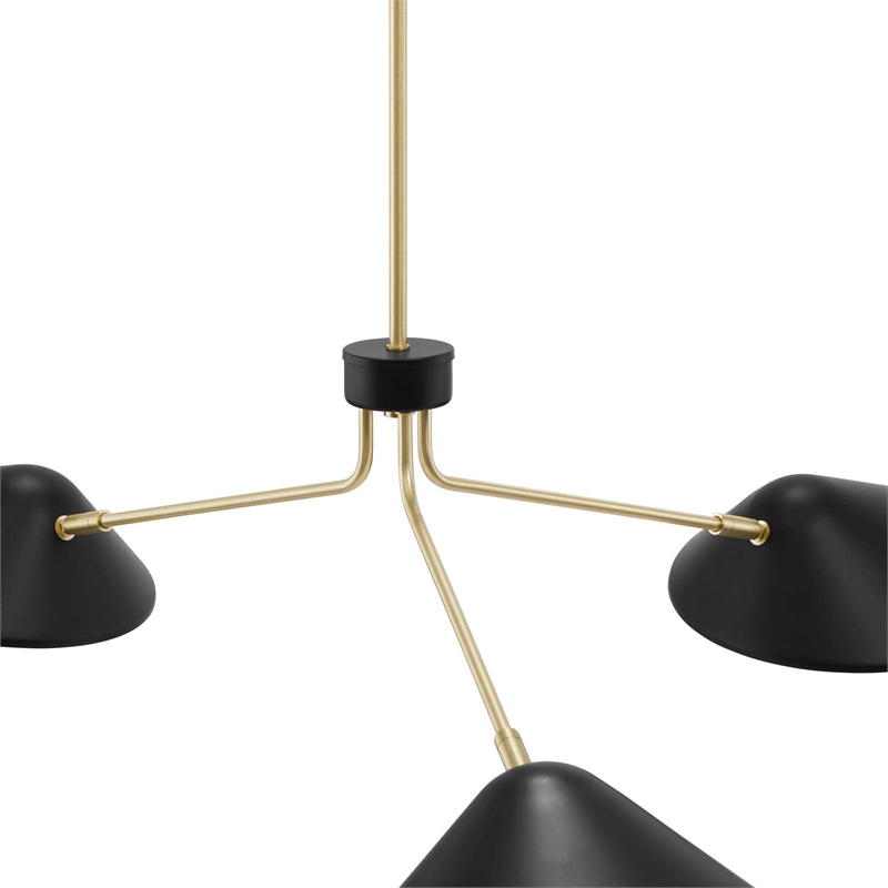 Modway Journey 3-Light Modern Metal Arm Pendant in Black/Satin Brass