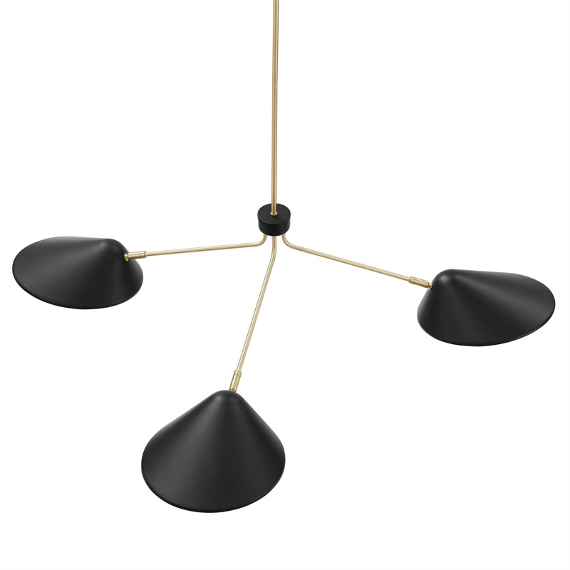 Modway Journey 3-Light Modern Metal Arm Pendant in Black/Satin Brass