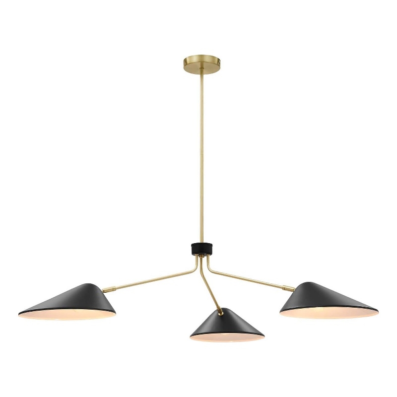 Modway Journey 3-Light Modern Metal Arm Pendant in Black/Satin Brass