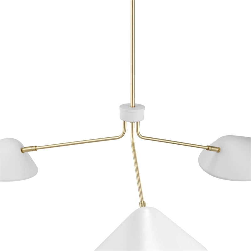 Modway Journey 3-Light Modern Metal Arm Pendant in White/Satin Brass
