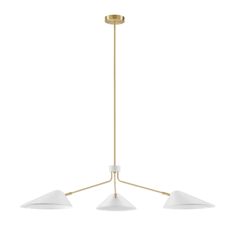 Modway Journey 3-Light Modern Metal Arm Pendant in White/Satin Brass
