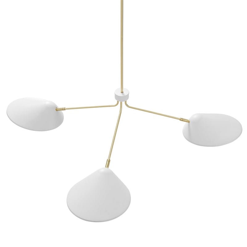 Modway Journey 3-Light Modern Metal Arm Pendant in White/Satin Brass