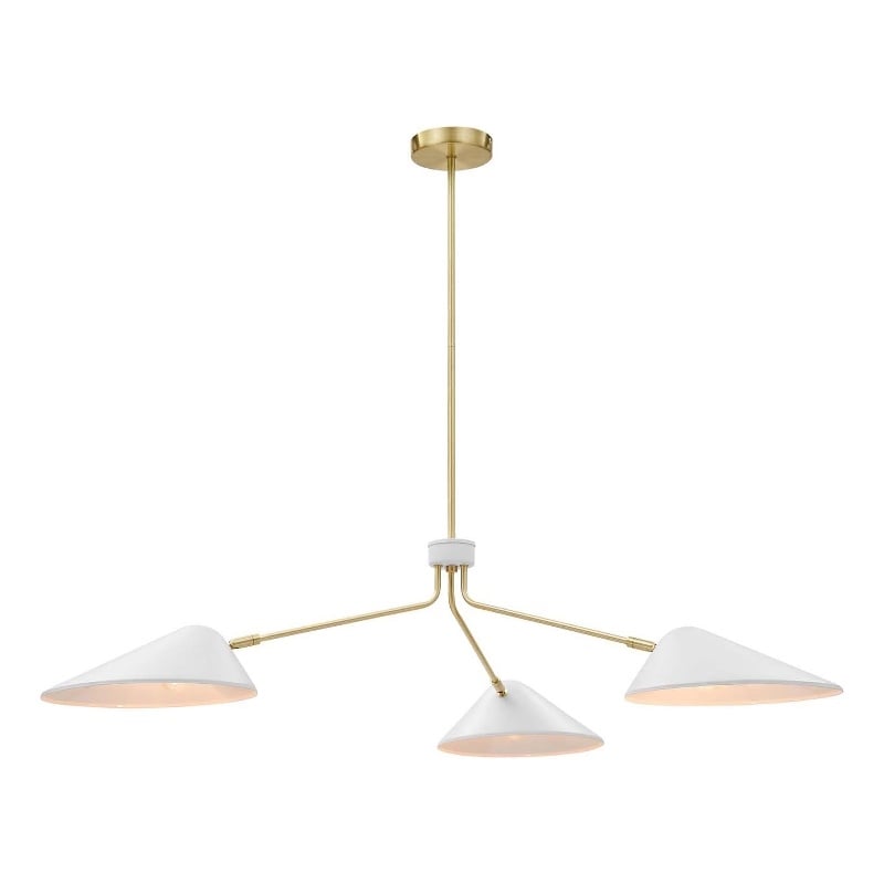 Modway Journey 3-Light Modern Metal Arm Pendant in White/Satin Brass