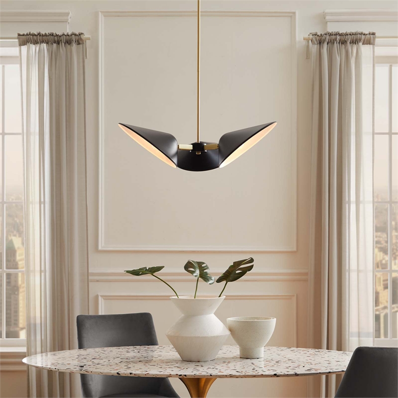 Modway Journey 3-Light Modern Metal Arm Pendant in Satin Brass/Black