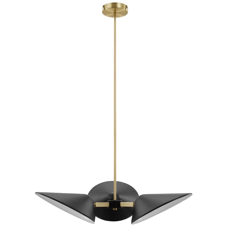 Modway Journey 3-Light Modern Metal Arm Pendant in Satin Brass/Black