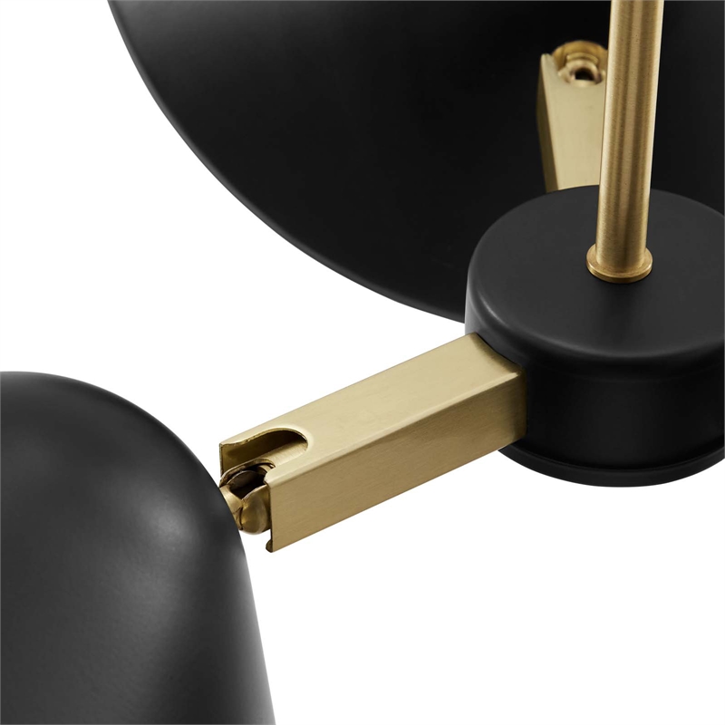 Modway Journey 3-Light Modern Metal Arm Pendant in Satin Brass/Black