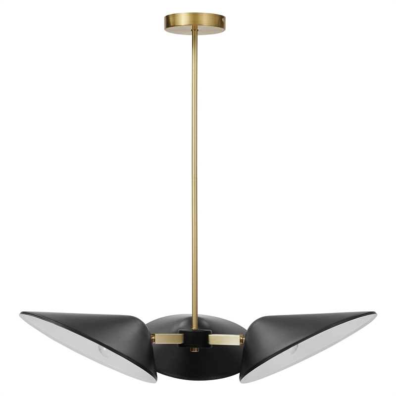 Modway Journey 3-Light Modern Metal Arm Pendant in Satin Brass/Black
