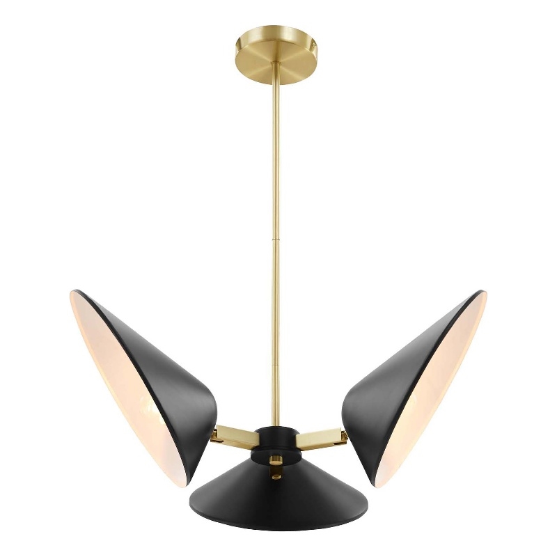 Modway Journey 3-Light Modern Metal Arm Pendant in Satin Brass/Black