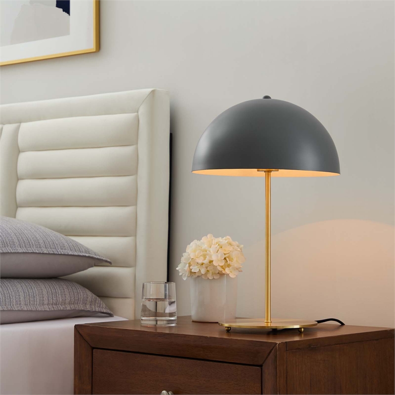 Modway Ideal 1-Light Modern Metal Table Lamp in Gray/Satin Brass