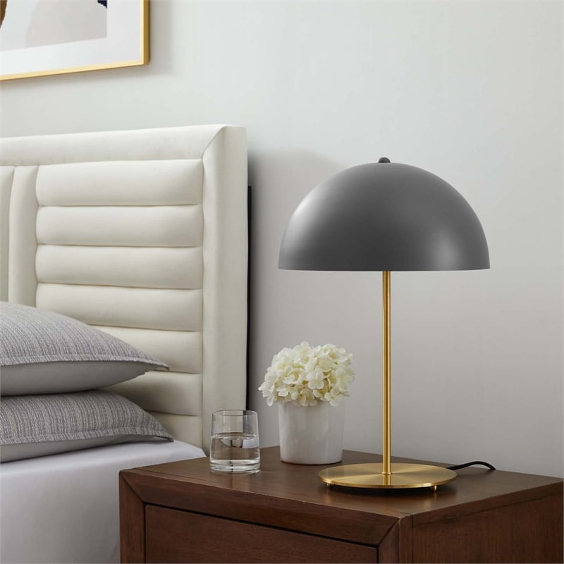 Modway Ideal 1-Light Modern Metal Table Lamp in Gray/Satin Brass