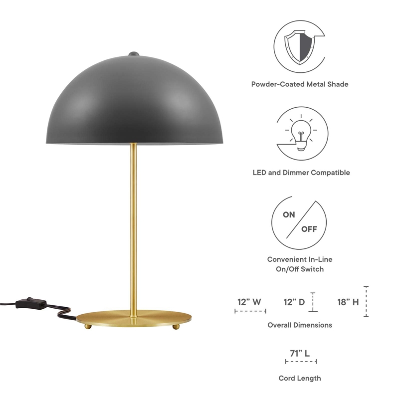 Modway Ideal 1-Light Modern Metal Table Lamp in Gray/Satin Brass