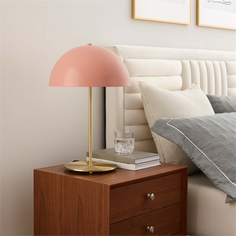 Modway Ideal 1-Light Modern Metal Table Lamp in Pink/Satin Brass
