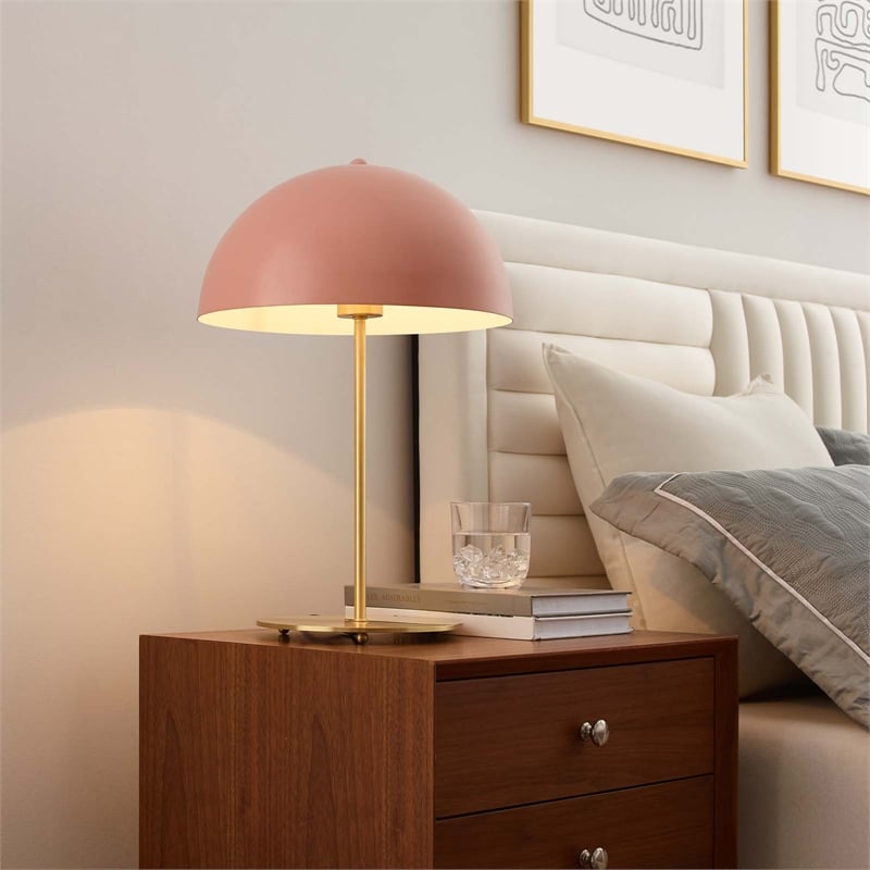 Modway Ideal 1-Light Modern Metal Table Lamp in Pink/Satin Brass