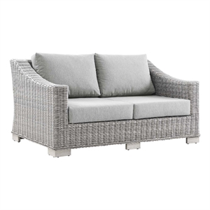 modway conway contemporary wicker rattan patio loveseat in light gray