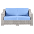 Modway Conway Modern Wicker / Rattan Patio Loveseat in Light Gray/Light Blue
