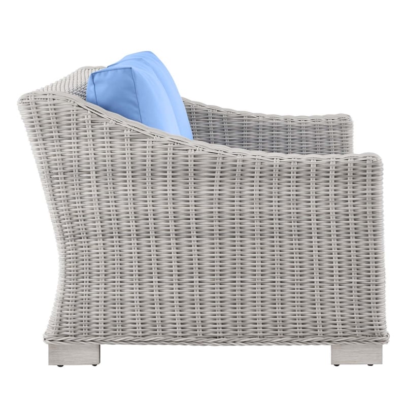 Modway Conway Modern Wicker / Rattan Patio Loveseat in Light Gray/Light Blue