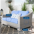 Modway Conway Modern Wicker / Rattan Patio Loveseat in Light Gray/Light Blue