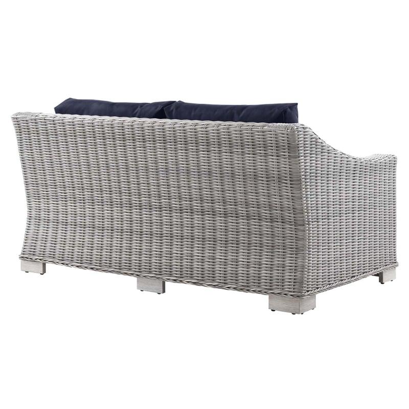 Modway Conway Modern Wicker / Rattan Patio Loveseat in Light Gray/Navy