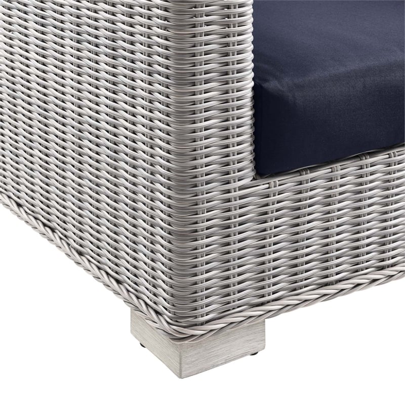 Modway Conway Modern Wicker / Rattan Patio Loveseat in Light Gray/Navy