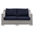 Modway Conway Modern Wicker / Rattan Patio Loveseat in Light Gray/Navy