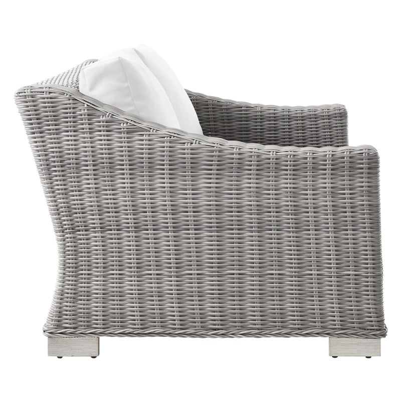 Modway Conway Modern Wicker / Rattan Patio Loveseat in Light Gray/White