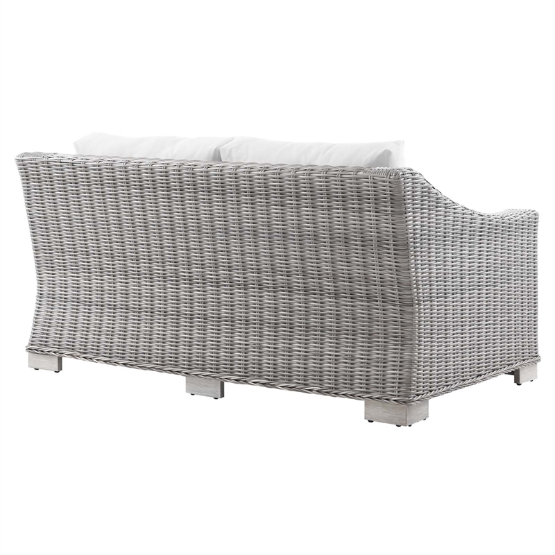 Modway Conway Modern Wicker / Rattan Patio Loveseat in Light Gray/White