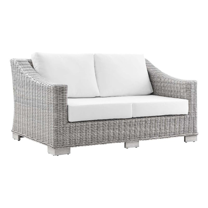 Modway Conway Modern Wicker / Rattan Patio Loveseat in Light Gray/White