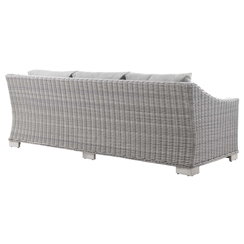 Modway Conway Modern Wicker / Rattan Patio Sofa in Light Gray