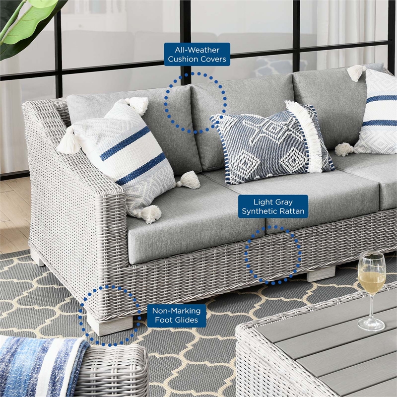 Modway Conway Modern Wicker / Rattan Patio Sofa in Light Gray
