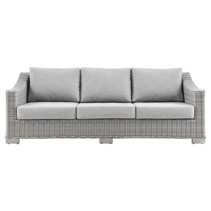 Modway Conway Modern Wicker / Rattan Patio Sofa in Light Gray