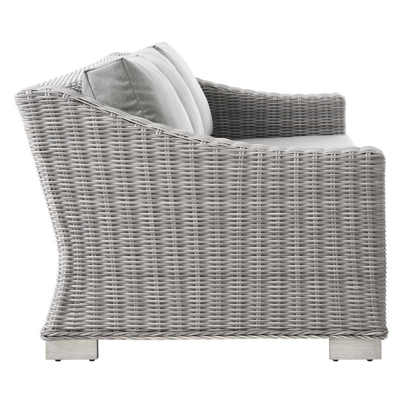 Modway Conway Modern Wicker / Rattan Patio Sofa in Light Gray