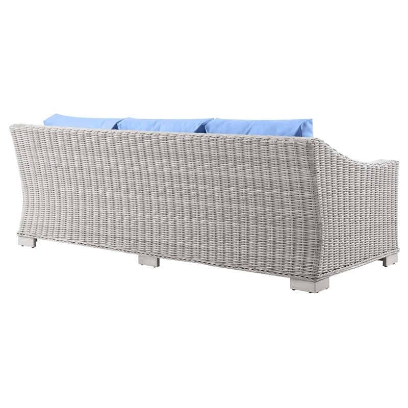 Modway Conway Modern Wicker / Rattan Patio Sofa in Light Gray/Light Blue