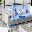 Modway Conway Modern Wicker / Rattan Patio Sofa in Light Gray/Light Blue