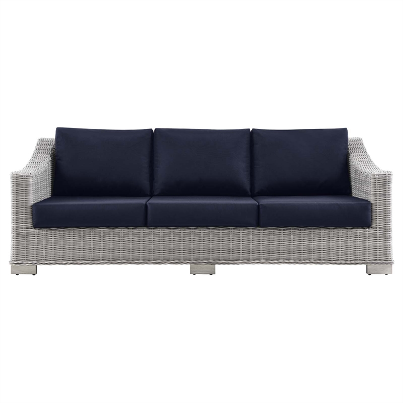 Modway Conway Modern Wicker / Rattan Patio Sofa in Light Gray/Navy